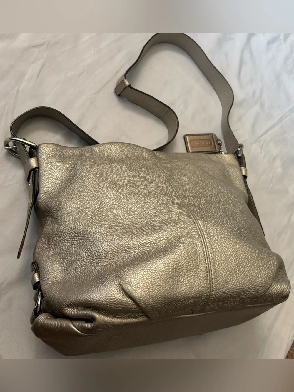 Coach Pewter Silver Pebbled Leather Hobo Shoulder Bag F15064 Y2K Purse